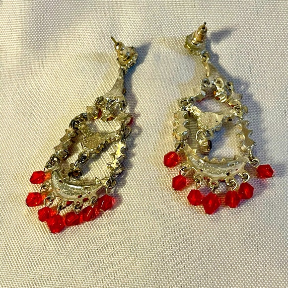 VINTAGE Chandelier Pierced 3” Long Earrings with Iridescent crystals and beads - Picture 4 of 4